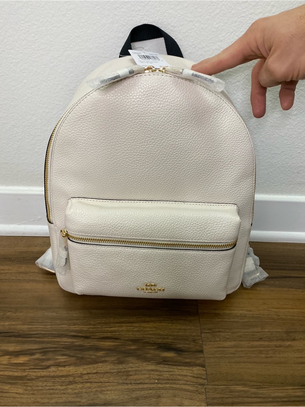 NWT COACH Pebbled Leather Cowhide White Ivory Cream Charlie